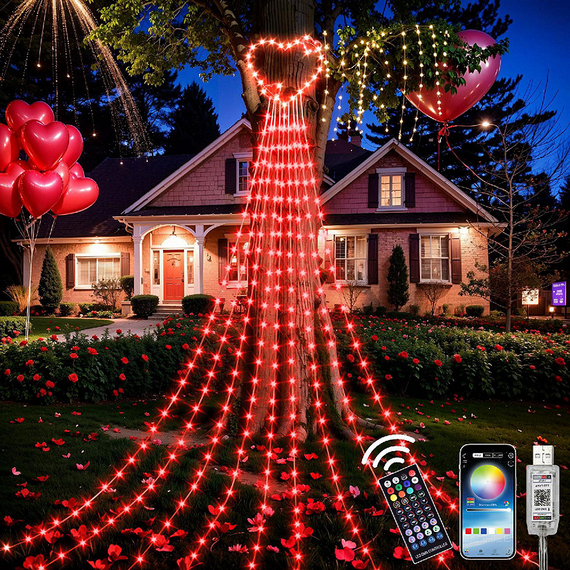 Valentine&#8217;s Heart Topper Waterfall Outdoor String Lights Image