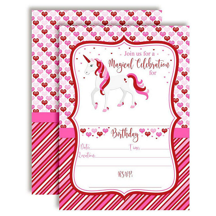 Valentine Unicorn Birthday Invitations 40pc. by AmandaCreation Image