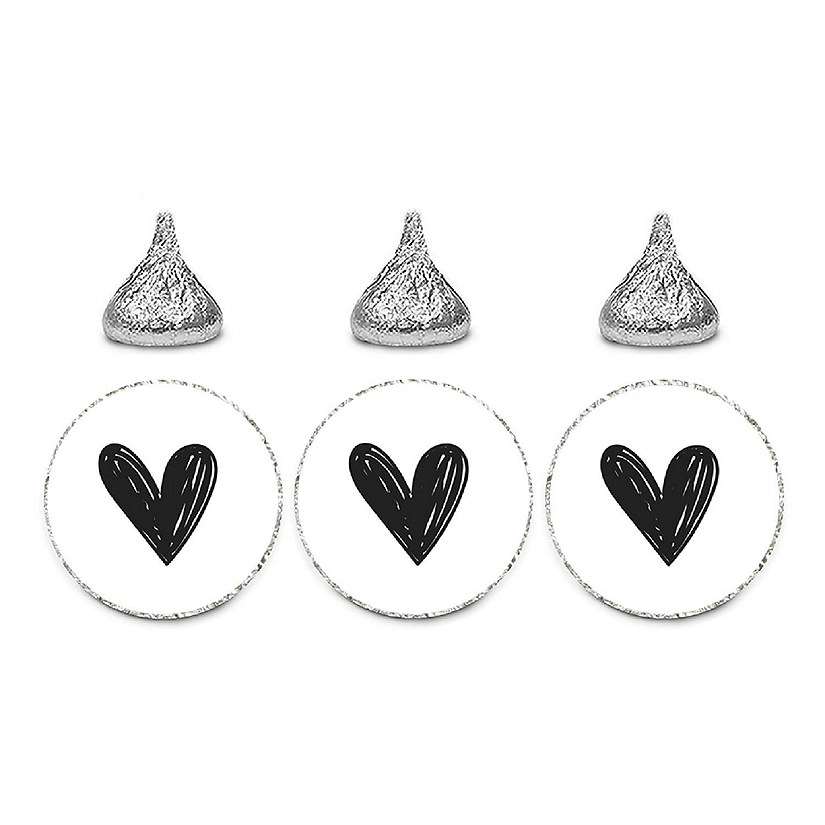 Valentines Black Scribbled Hearts Labels Image
