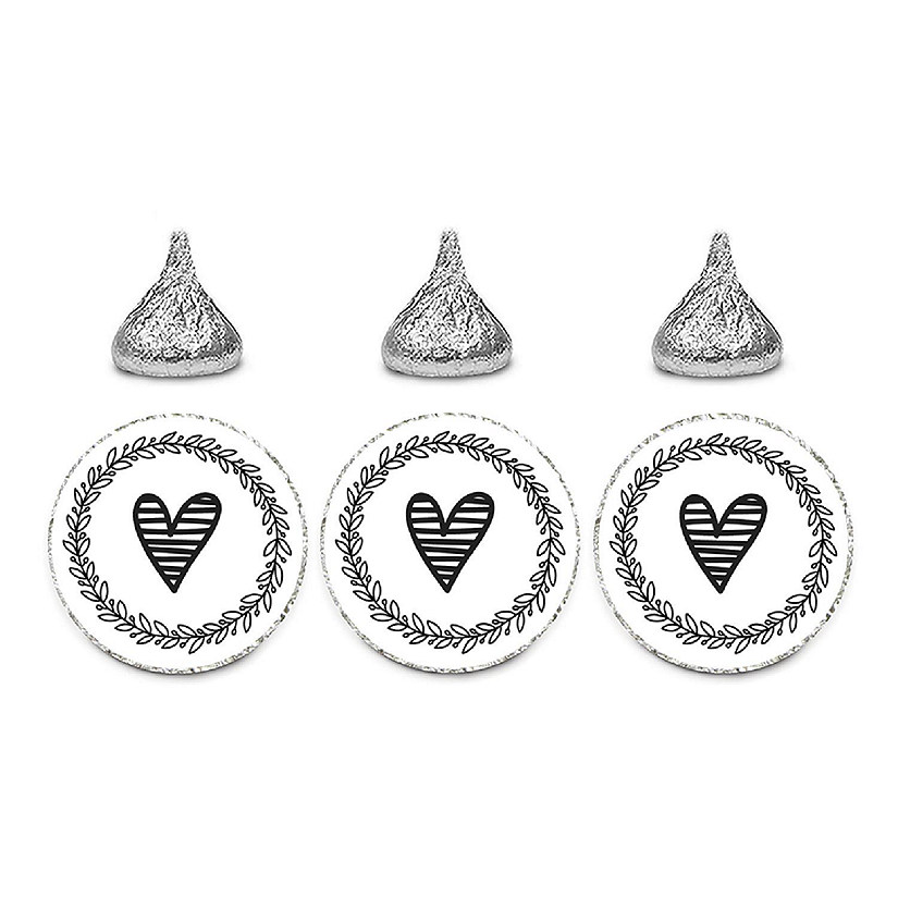 Valentines Black White Lined Heart Label Image