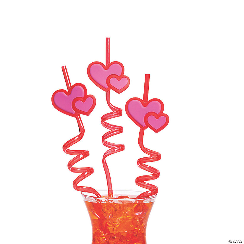 Valentine's Day Heart BPA-Free Plastic Silly Straws - 12 Pc. Image