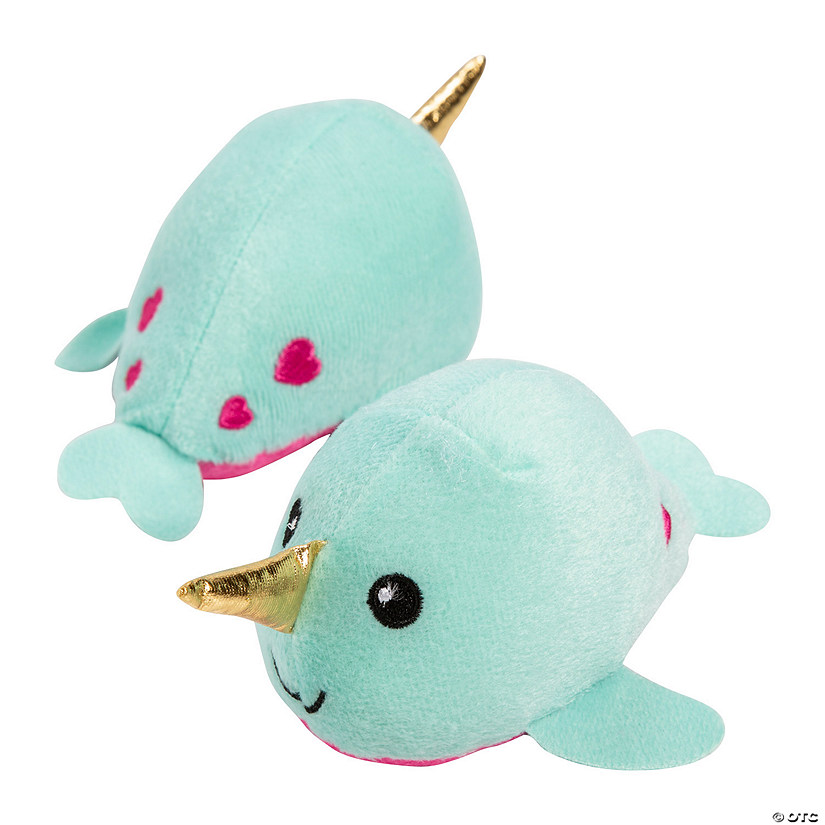 Valentine's Day Stuffed Smile Face Narwhals - 12 Pc. Image