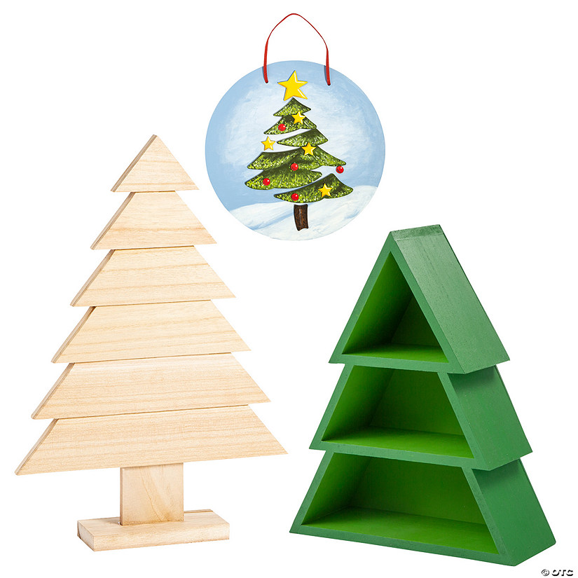 Value DIY Unfinished Wood Christmas Tree Craft Assortment - 3 Pc. Image