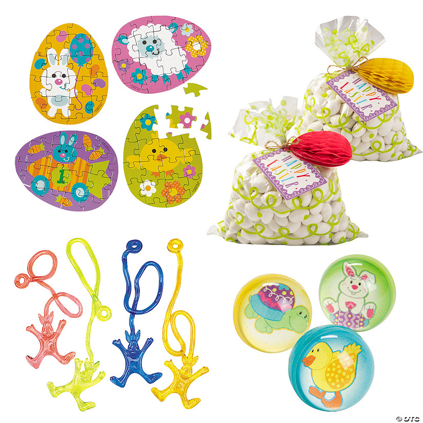Value Multicolor Easter Toy &amp; Bag Handout Kit for 12 Image