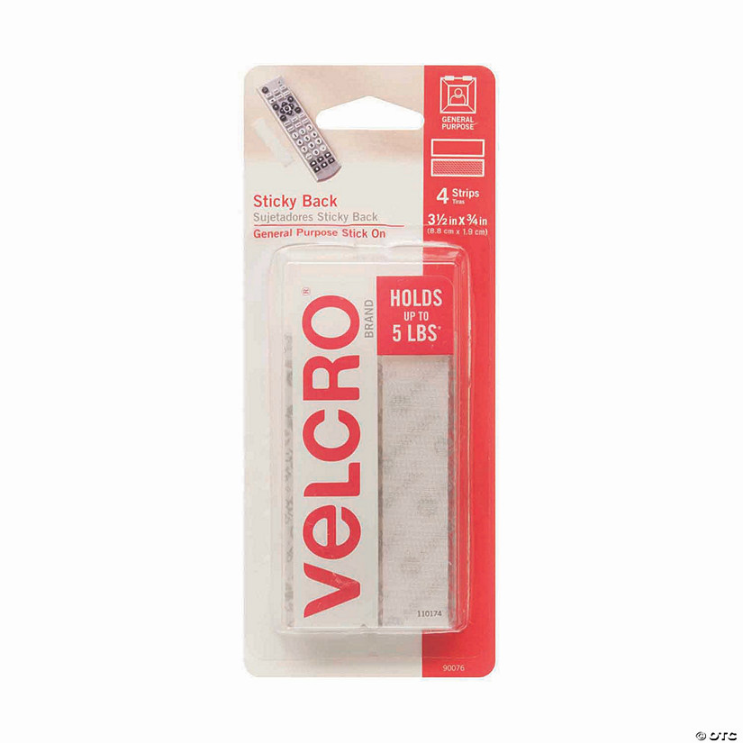 Velcro USA Sticky Back&#8482; Strips - 3/4" x 3-1/2", White, 4 Per Pack, 6 Packs Image