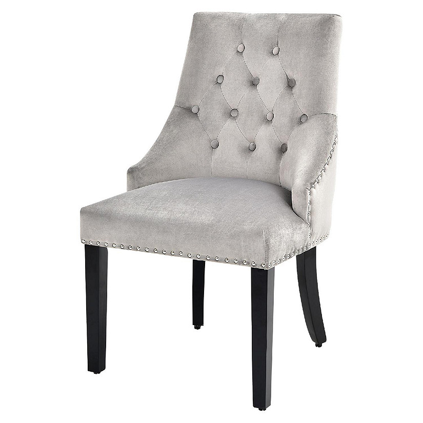 Velvet Dining Chair Upholstered Tufted Armless w/ Nailed Trim & Ring Pull Grey Image
