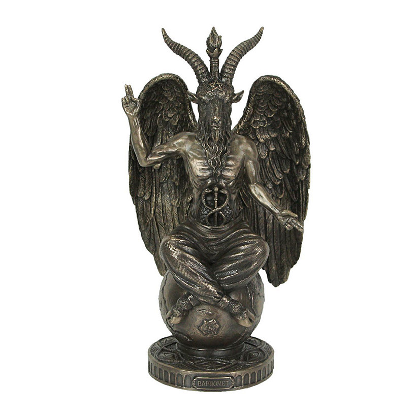 Veronese Design Baphomet Sabbatic Goat Idol Sitting On Globe Statue Satanic Occultic Altar Sculpture Image