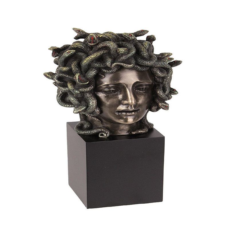 Veronese Design Cast Bronze Resin Medusa Head Figure on Plinth Bust Sculpture Painted Accent Art Image