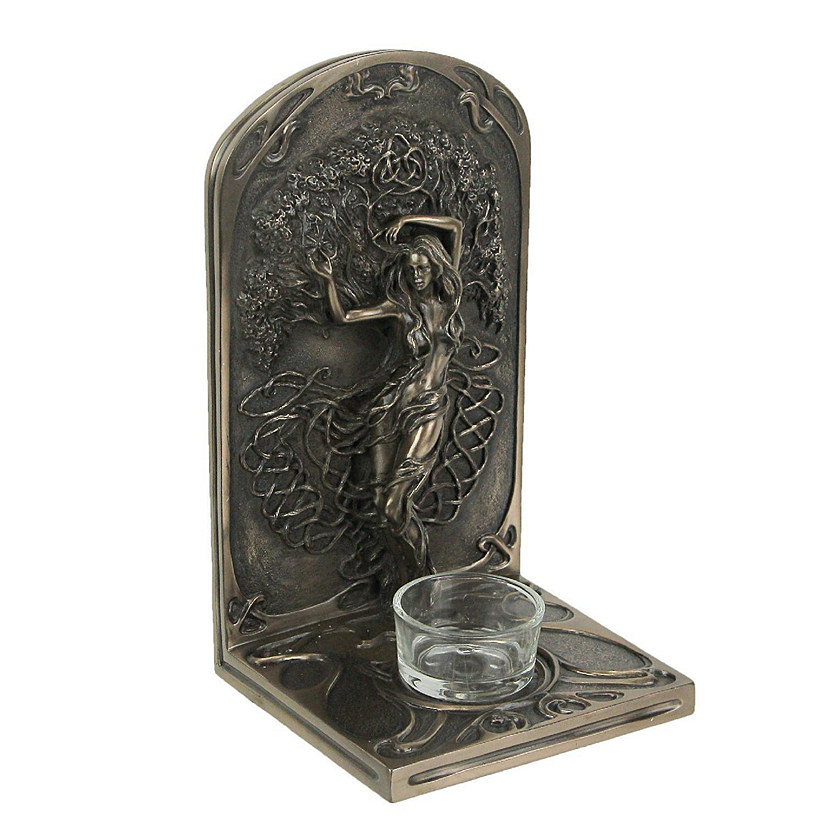 Veronese Design Earth Life Magic Bronze Resin Decorative Bookend Pagan Tealight Candle Holder Image