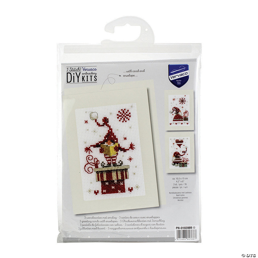 Vervaco Greeting Card Counted Cross Stitch Kit 4.25"X6" 3/Pack - Christmas Gnomes (14 Count) Image