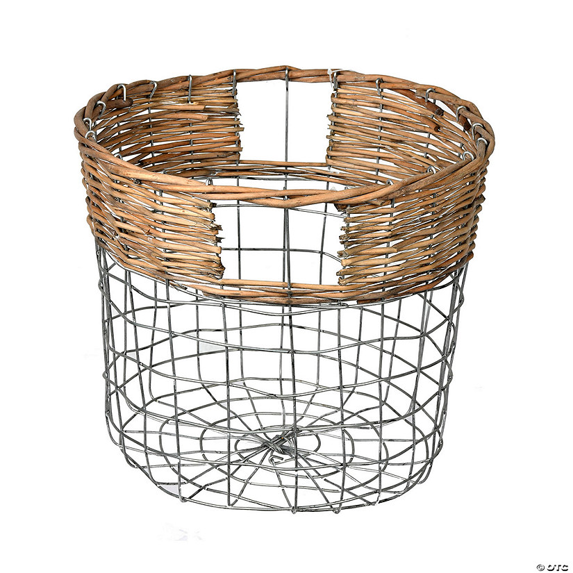Vickerman 10.5" Round Wire Basket with Woven Bamboo Image