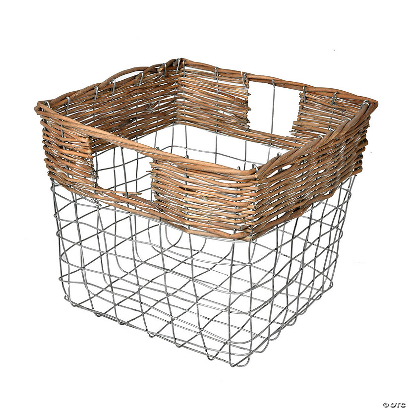 Vickerman 10.5" Square Wire Basket with Woven Bamboo Image