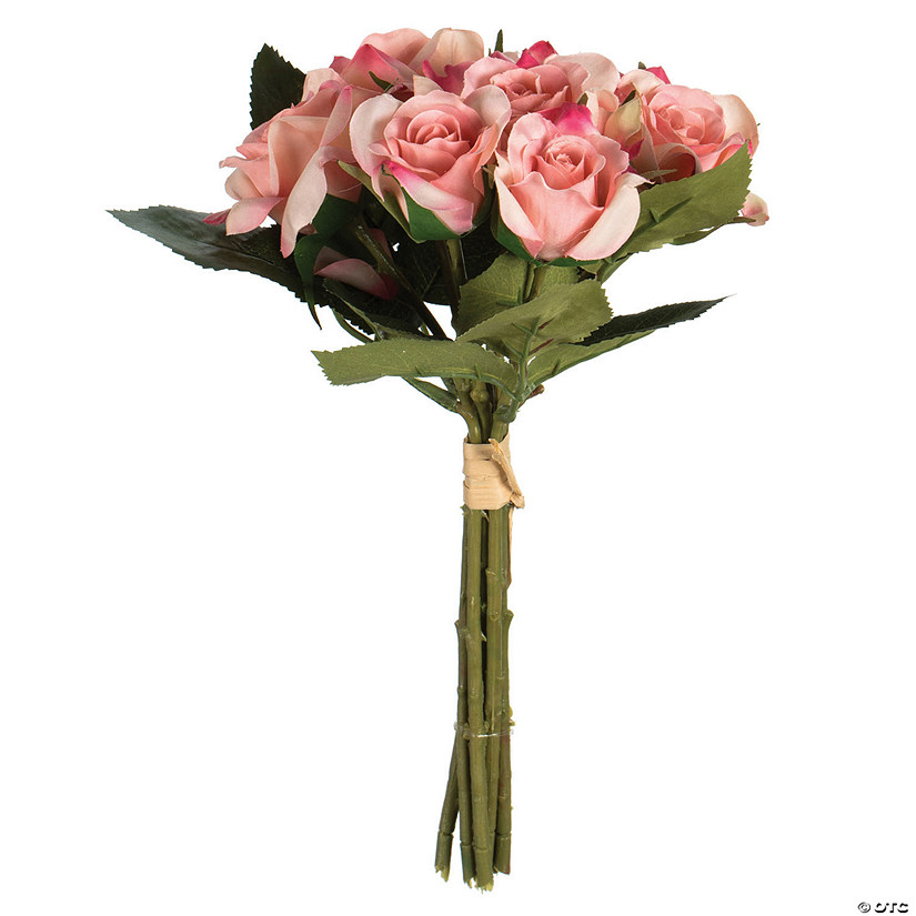 Vickerman 10" Artificial Pink Rose Bouquet, Set of 3 Image