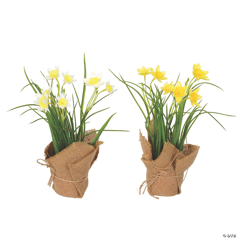 Vickerman 10" Artificial Yellow Daffodil in Burlap Pot Image
