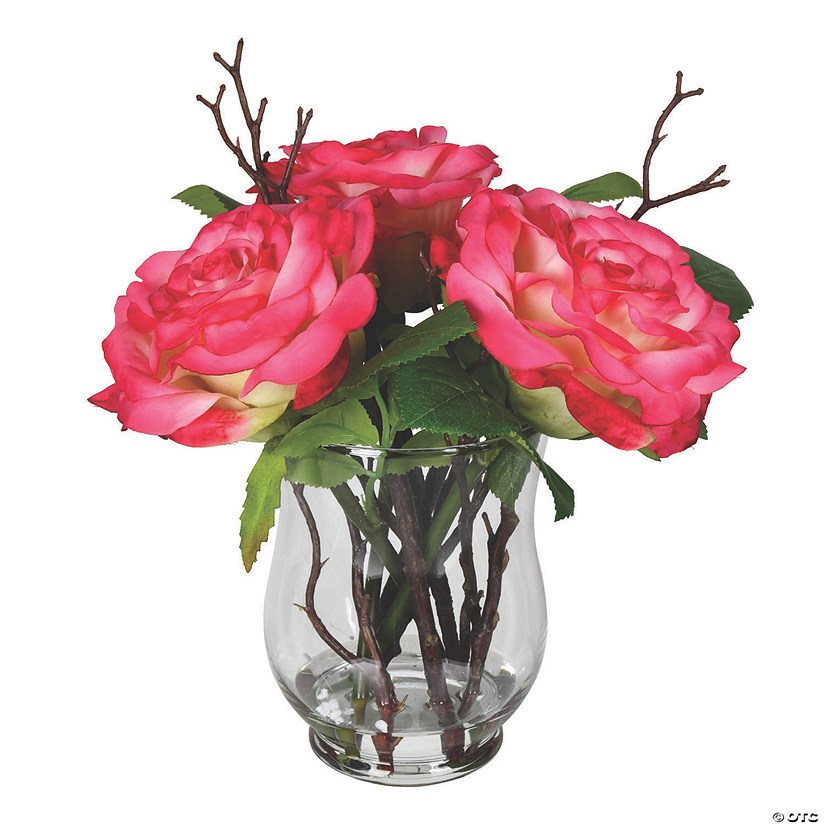 Vickerman 10" Dark Pink Rose In Glass Vase Image
