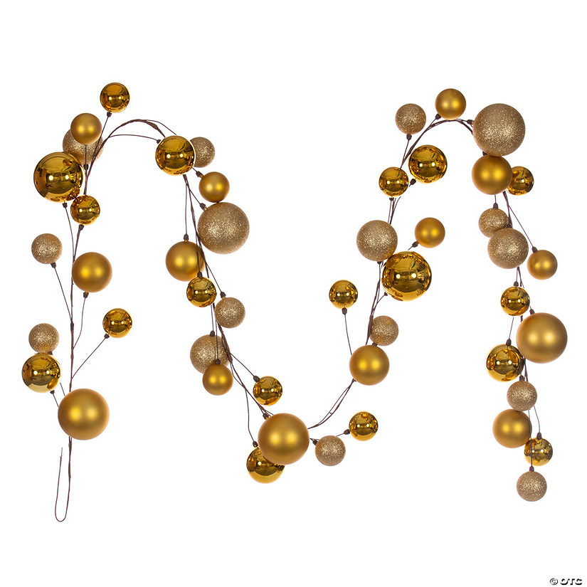 Vickerman 10' Gold Assorted Finish Branch Ball Ornament Garland. Image