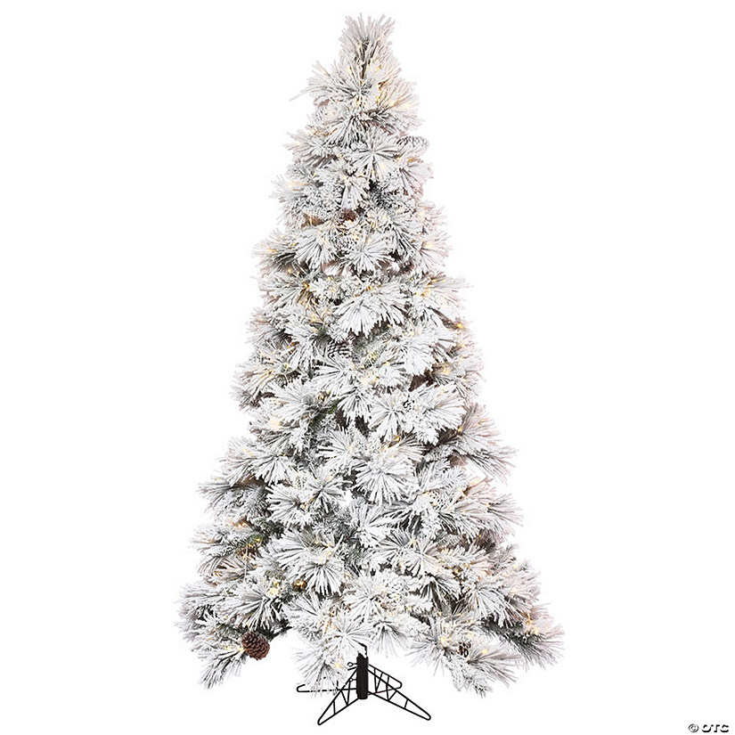 Vickerman 10' Proper 63" Flocked Atka Slim Artificial Christmas Tree, Warm White LED lights. Image