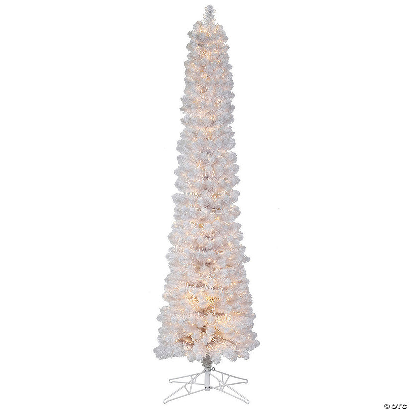Vickerman 10' White Pencil Artificial Christmas Tree, Warm White 8 function LED Lights Image