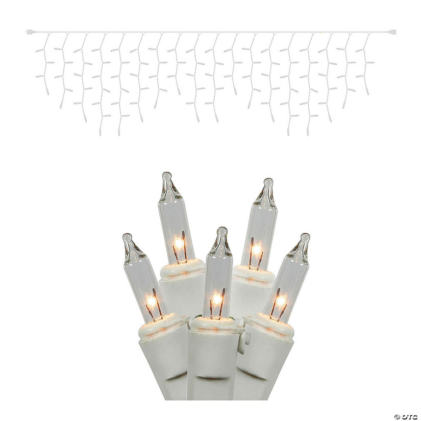 Vickerman 100 Clear Mini Light Icicle Light on White Wire, 9' Light Strand Image