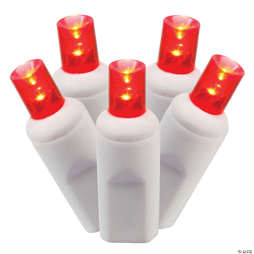Vickerman 100 Red Wide Angle LED Single Mold Light on White Wire, 34' Light Strand Image