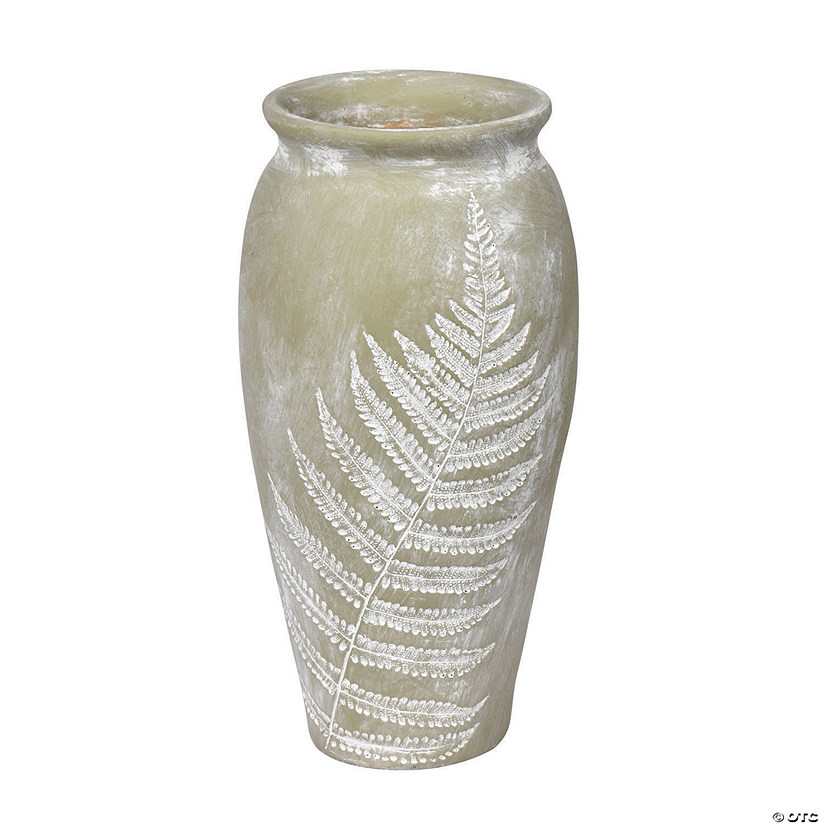 Vickerman 11" Laurel Green Vase White Fern Pattern Image