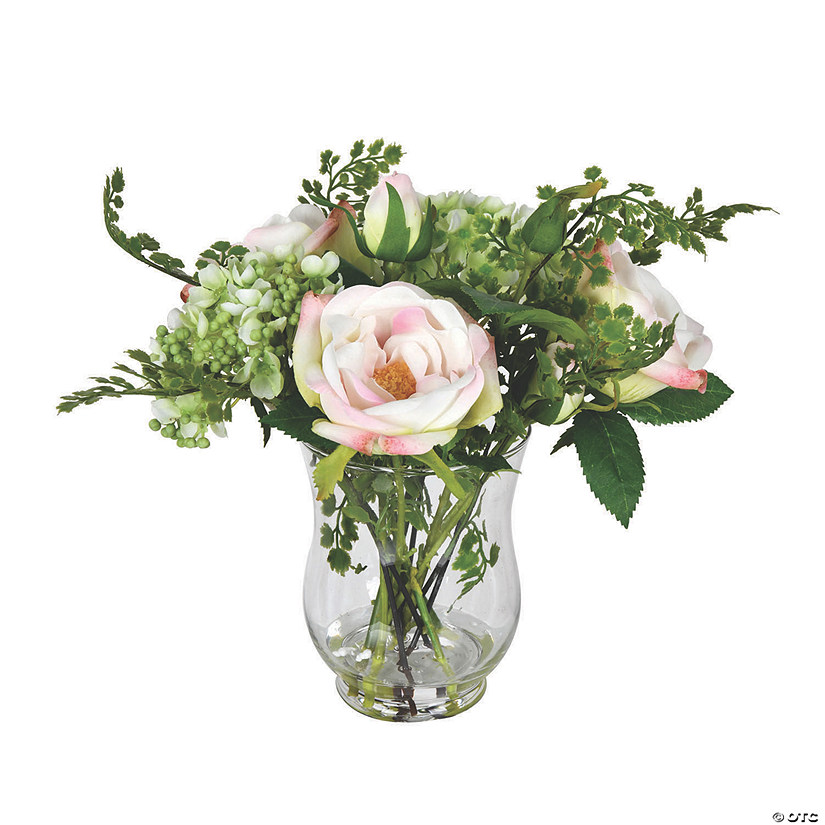 Vickerman 11"  Pink Rose In Glass Vase Image