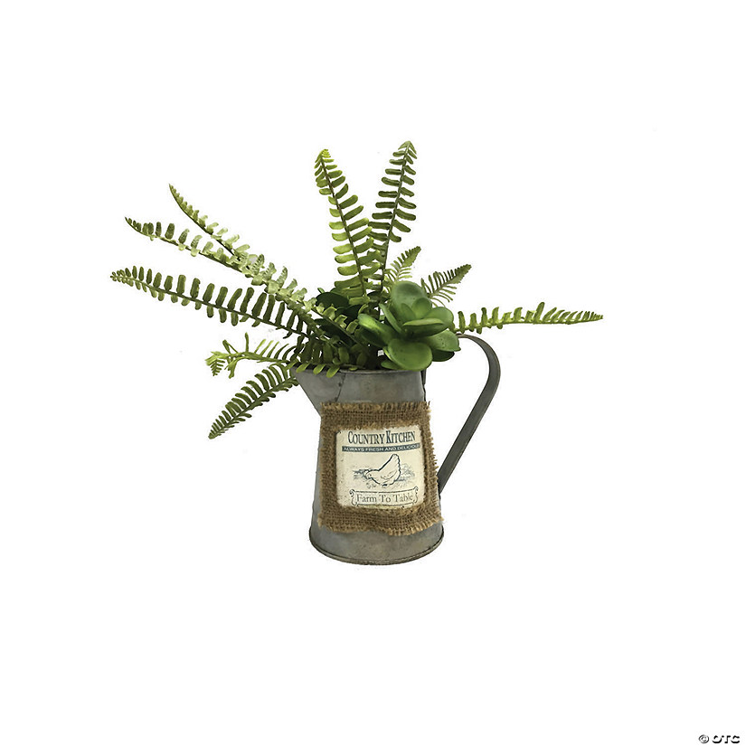 Vickerman 12" Artificial Green Fern in Rustic Tin. Image