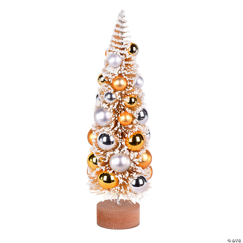 Vickerman 12" Vintage Tabletop Frosted Gold Artificial Christmas Tree, Gold, Silver Ornament. Image