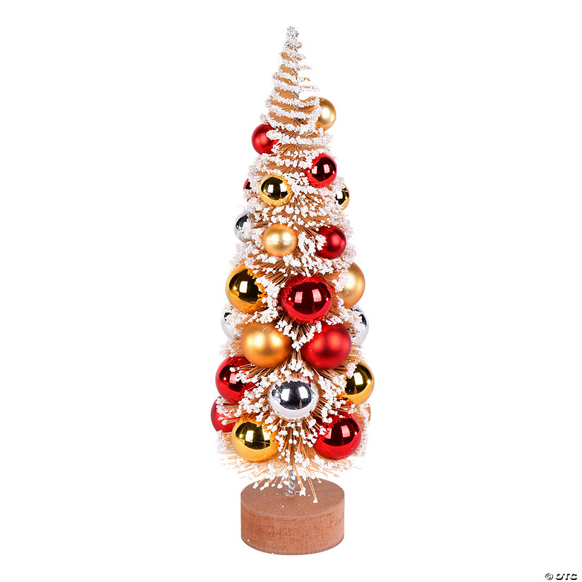 Vickerman 12" Vintage Tabletop Frosted Gold Artificial Christmas Tree, Red, Gold, Silver Ornament. Image