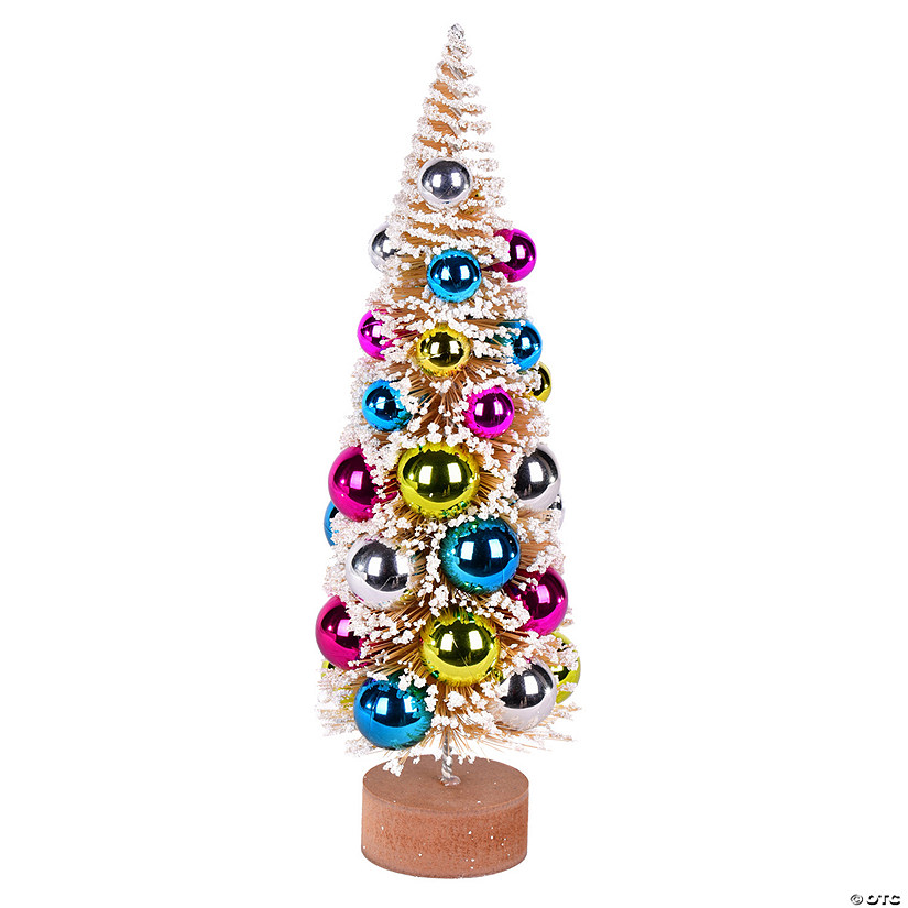 Vickerman 12" Vintage Tabletop Frosted Gold Artificial Tree, Multi-colored Ornament. Image