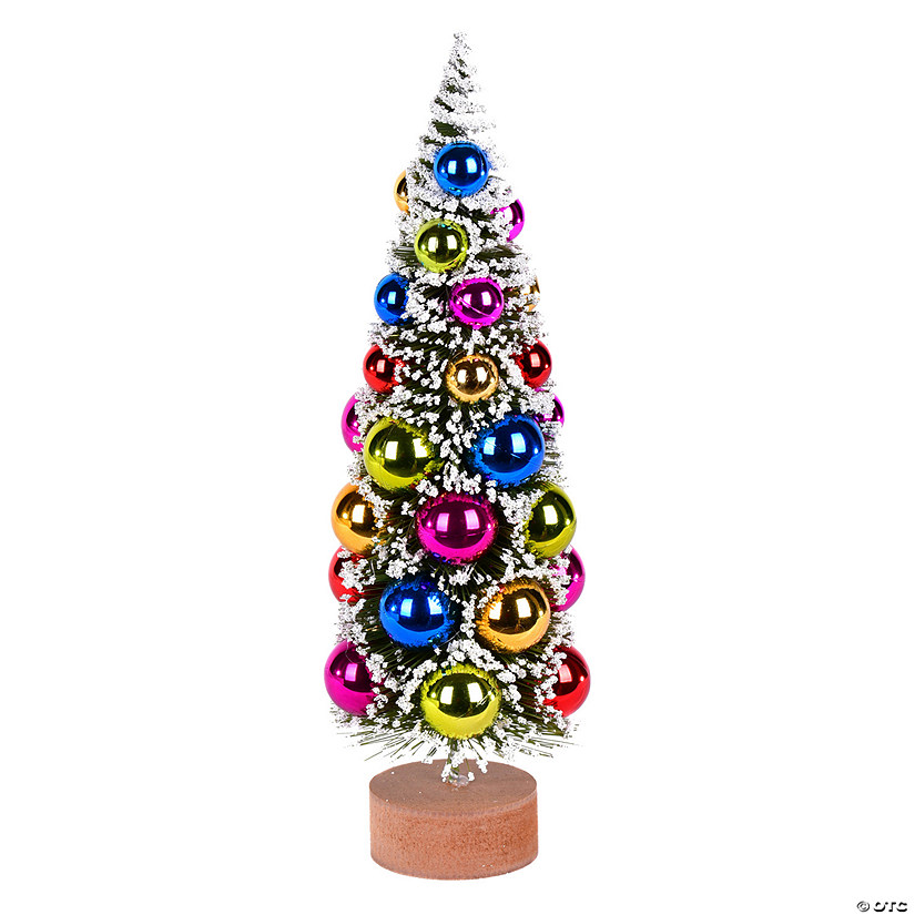 Vickerman 12" Vintage Tabletop Frosted Green Artificial Christmas Tree, Multi-colored Ornament. Image