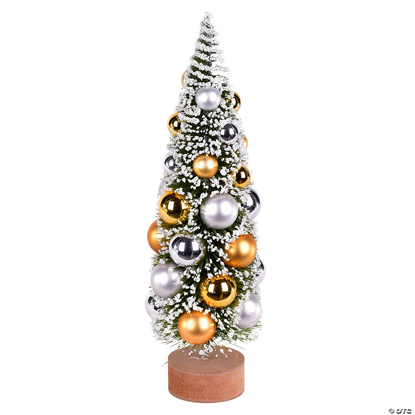 Vickerman 12" Vintage Tabletop Frosted Green Artificial Christmas Tree,  Silver and Gold Ornament Image