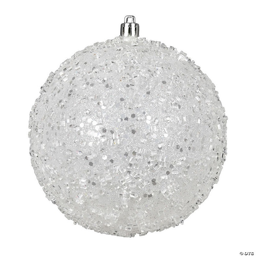 Vickerman 12" White Glitter Hail Ball Ornament Image