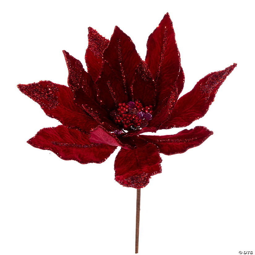 Vickerman 14" Artificial Red Double Sided Velvet Poinsettia Christmas Pick Image