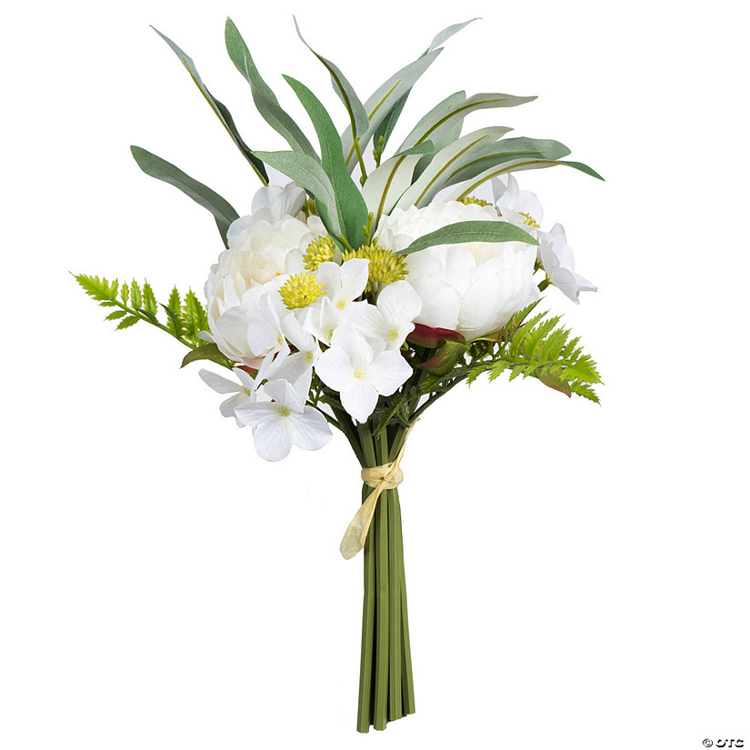 Vickerman 14'' Artificial White Peony Bouquet, Pack of 2 Image