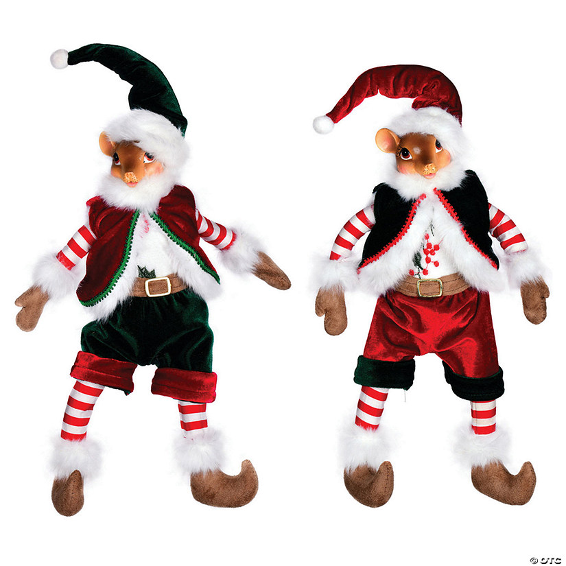 Vickerman 14" Holly Jolly Christmas Collection Mouse Doll, Pack of 2 Image