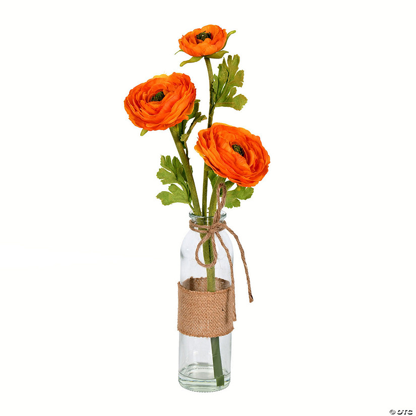 Vickerman 15" Artificial Orange Camellia in Glass, Pack of 2 Image