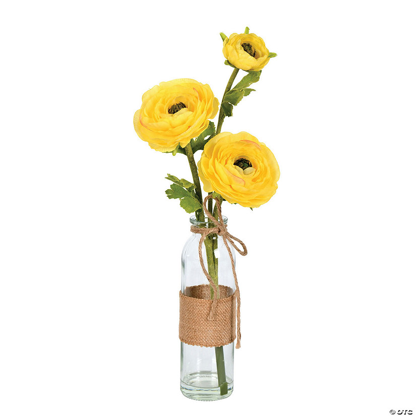 Vickerman 15" Artificial Yellow Camellia in Glass, Pack of 2 Image