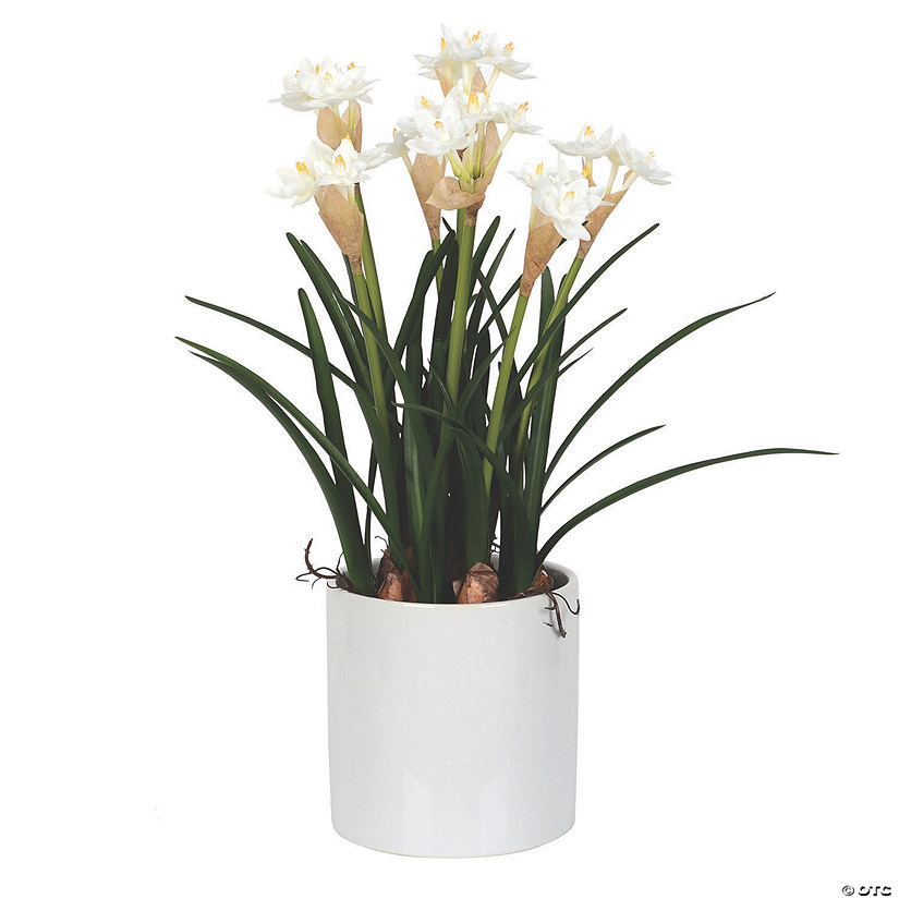 Vickerman 16.5" Artificial White Daffodil in Ceramic Pot Image