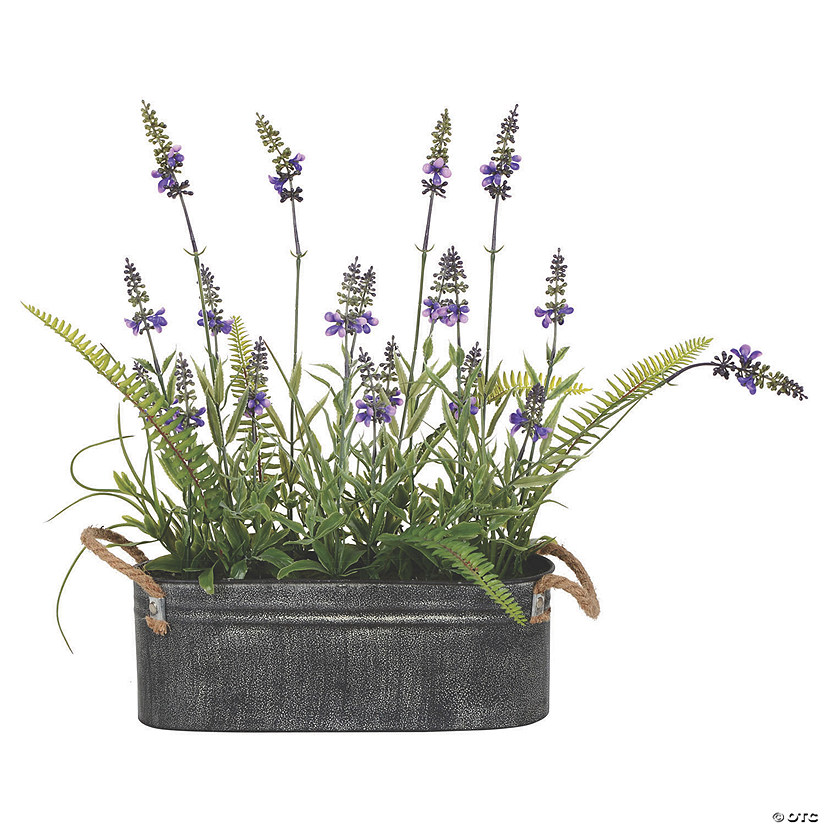 Vickerman 16" Artificial Lavender Flower Fern in Iron Pot Image