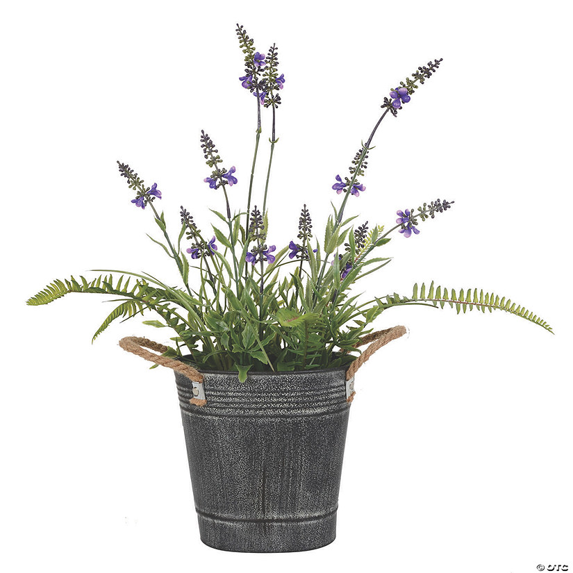 Vickerman 18" Artificial Lavender Flower Fern in Iron Pot Image
