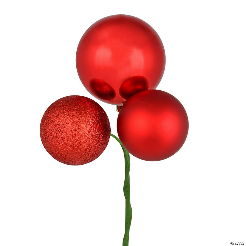 Vickerman 18" Red Ball Ornament Christmas Pick, 4 per set Image