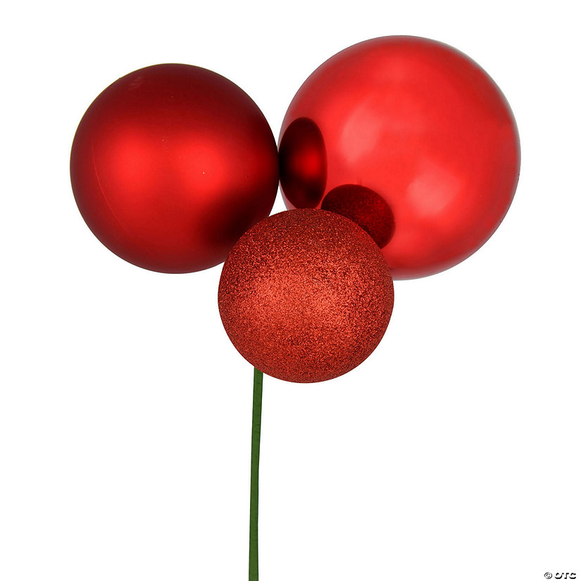 Vickerman 18" Red Ball Ornament Christmas Pick, Pack of 2 Image