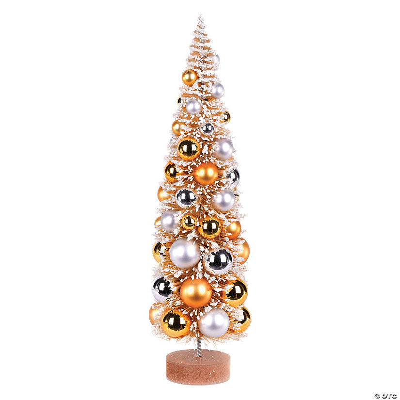Vickerman 18" Vintage Tabletop Frosted Gold Artificial Christmas Tree, Gold, Silver Ornament Image