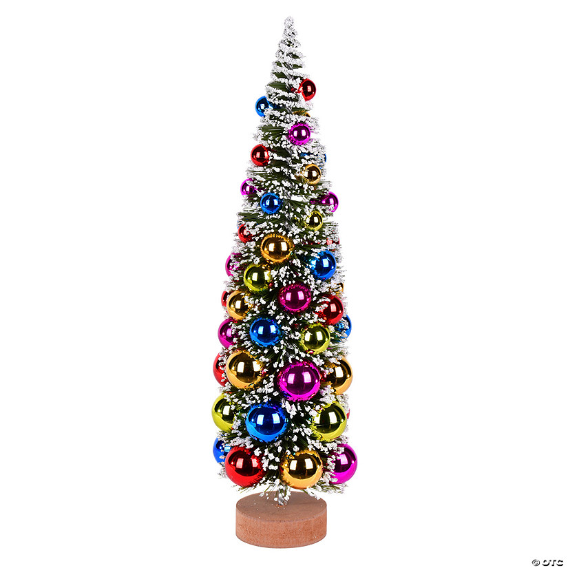 Vickerman 18" Vintage Tabletop Frosted Green Artificial Christmas Tree, Multi-colored Ornament Image