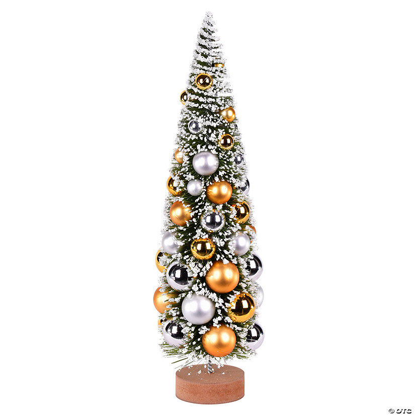 Vickerman 18" Vintage Tabletop Frosted Green Artificial Christmas Tree, Silver and Gold Ornament Image