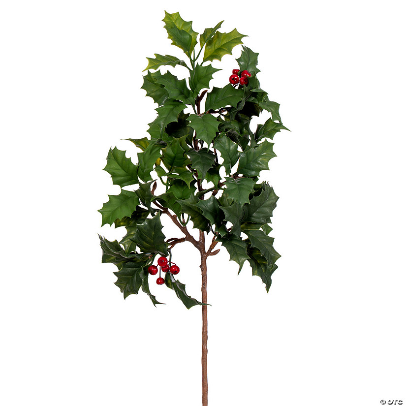 Vickerman 19" Green Artificial Holly Spray, 2 per bag. Image