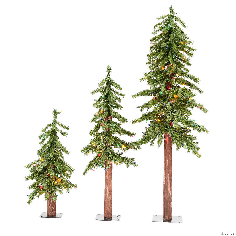 Vickerman 2' 3' 4' Natural Alpine Artificial Christmas Tree Set, Multi-colored LED Lights, Set of 3 Image