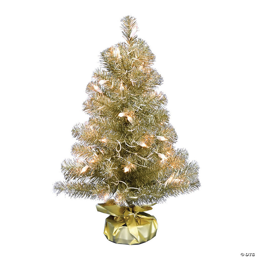 Vickerman 2' Champagne Tinsel Tree with Clear Lights Image