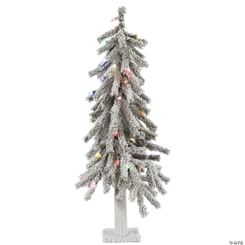 Vickerman 2' Flocked Alpine Artificial Christmas Tree, Multi-Colored LED Dura-Lit lights Image